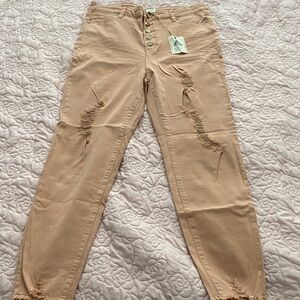 easel Distressed Skinny Jeans in Light Peach